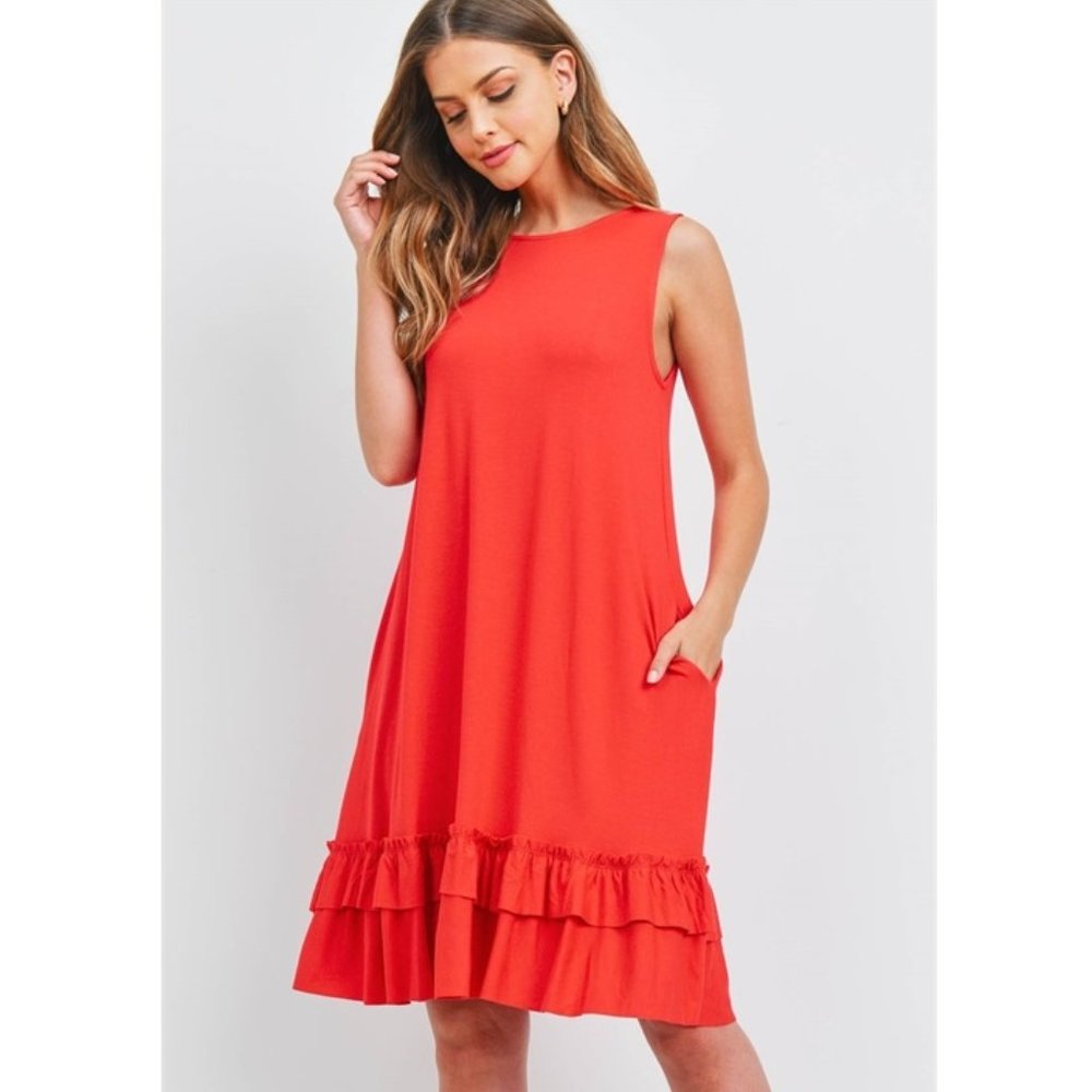 Ruby Red Sleeveless Ruffle Hem Dress